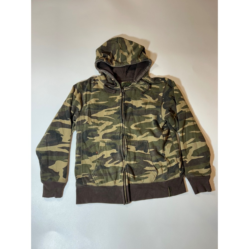 Modern Culture Hoodie Mens Medium Green Camo Good Thermal Lined Full Zip Jacket